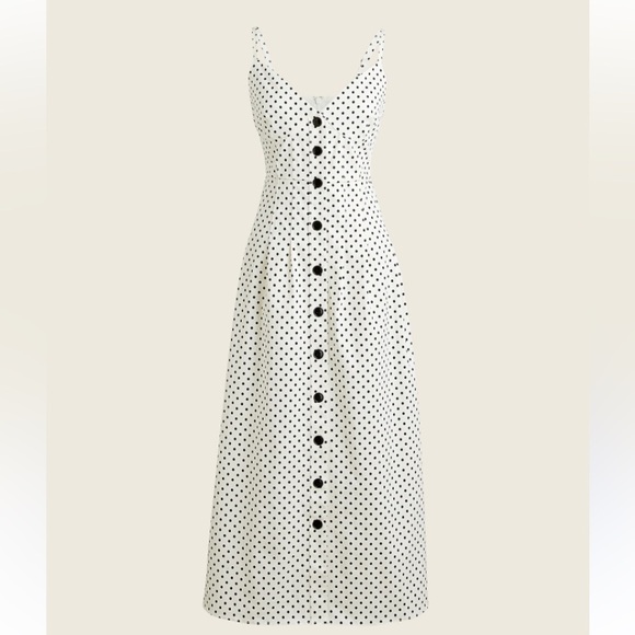 J. Crew Dresses & Skirts - J. Crew 14 Button Front Midi Sun Dress White Black Polka Dot Blake Emily Paris